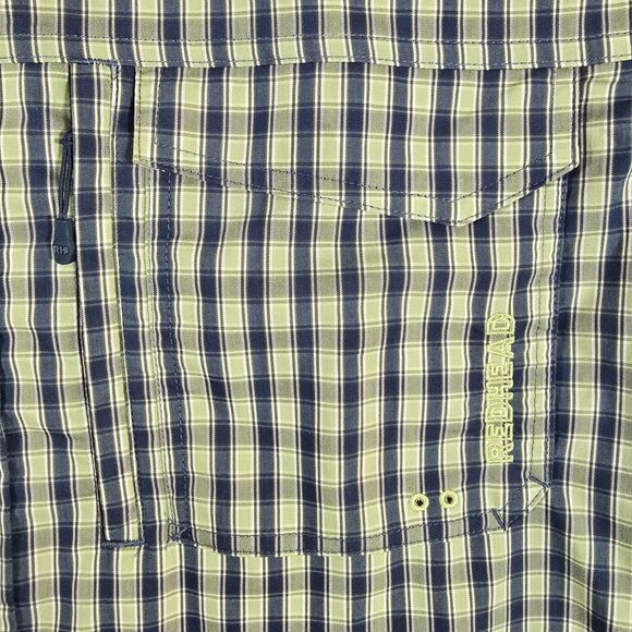 Redhead Green Blue Plaid Long Sleeve Shirt Size 2XLT Men’s Zip Pocket Poly Blend - Picture 9 of 9